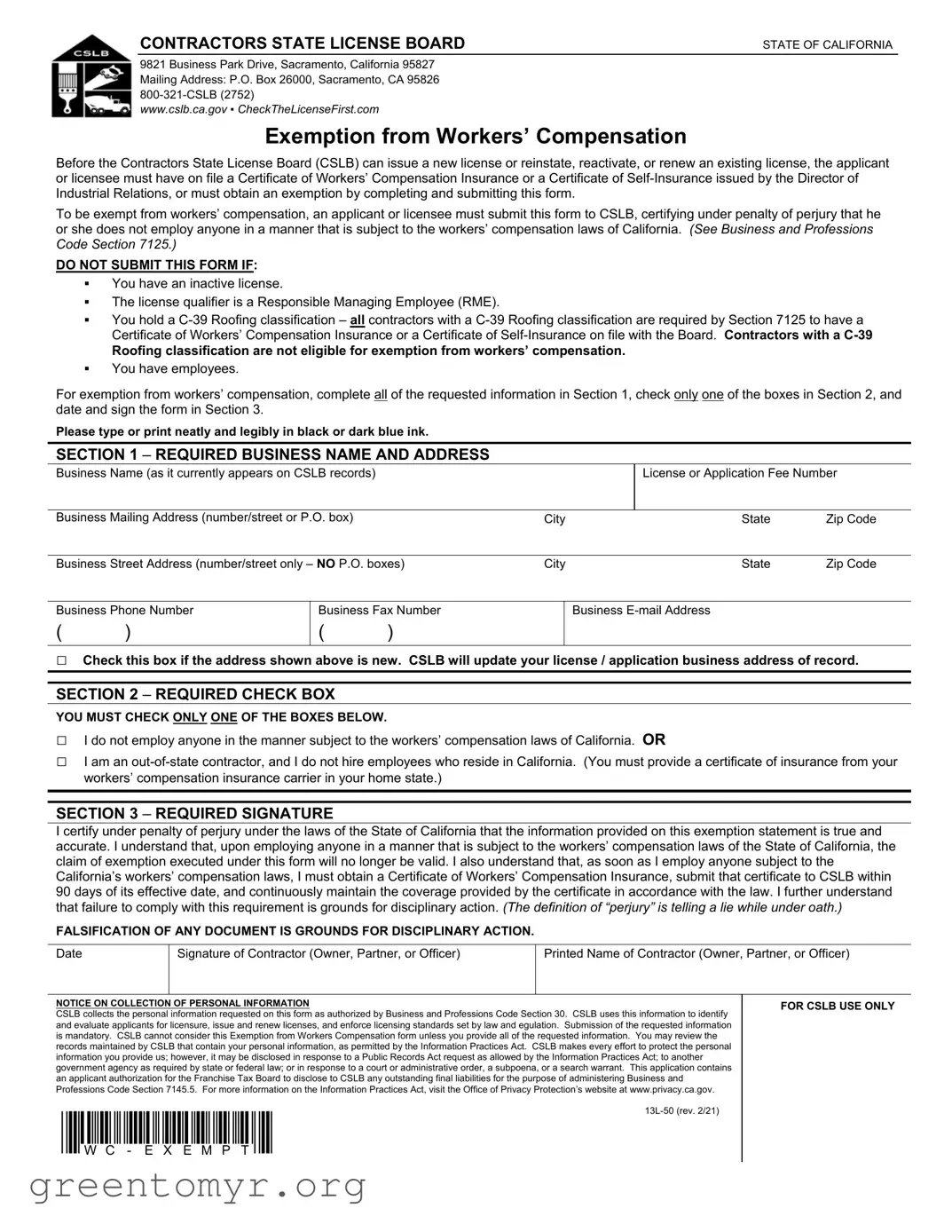 Fill in a Valid 13L 50 Template