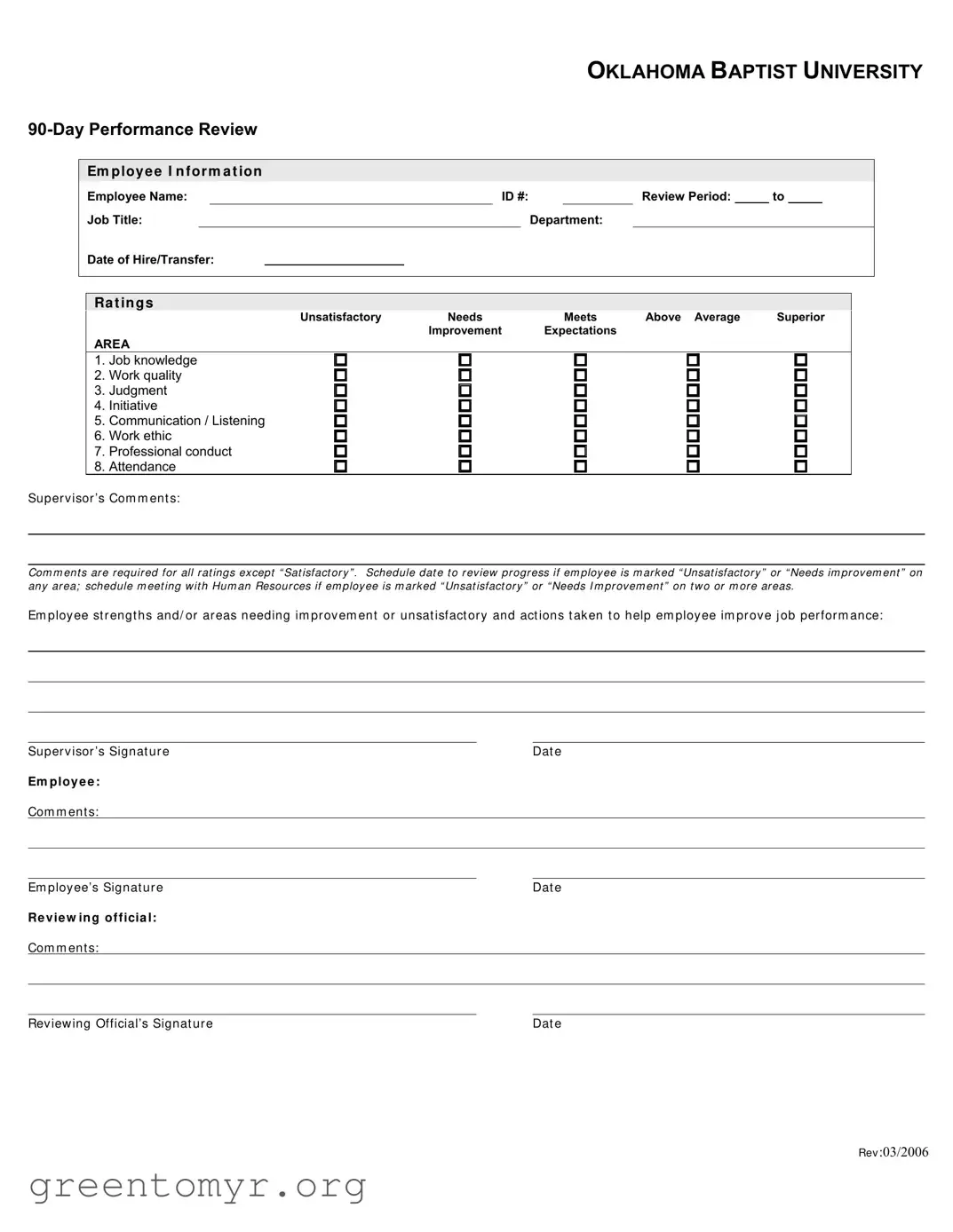Fill in a Valid 90 Day Performance Template