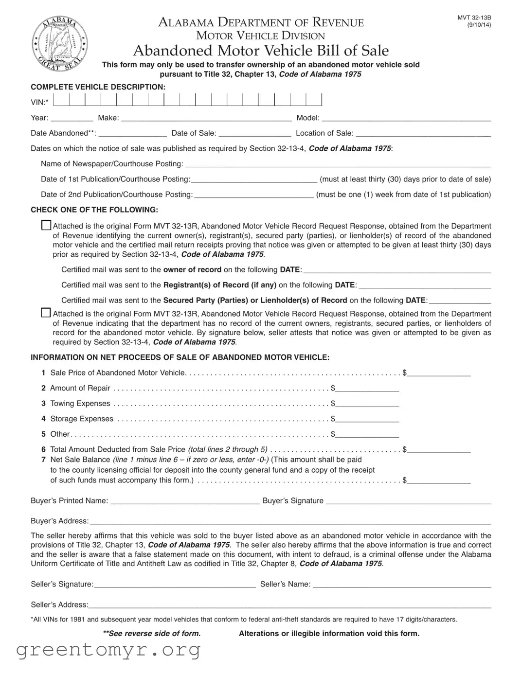 Fill in a Valid Mvt 32 13B Template