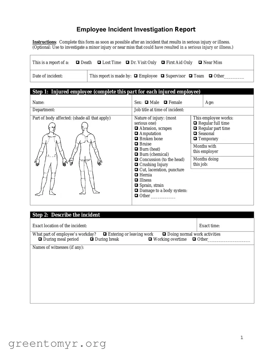 Fill in a Valid Employee Accident Report Template