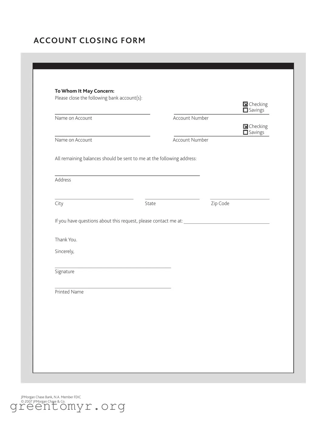 Fill in a Valid Account Closing Template