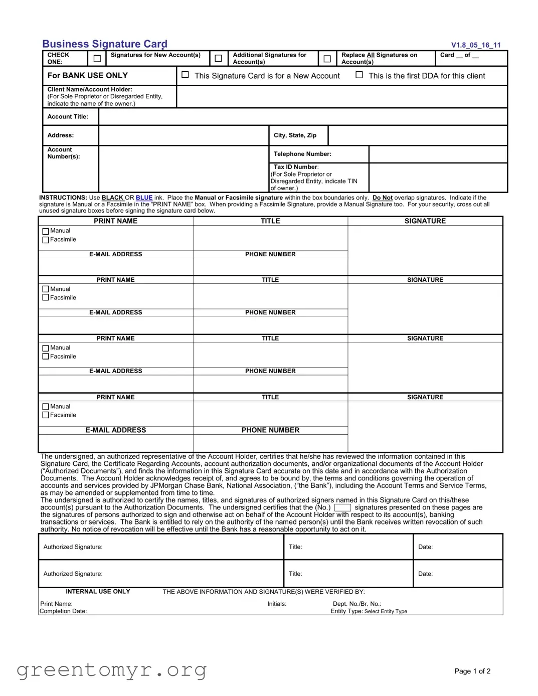 Fill in a Valid Business Signature Card Template