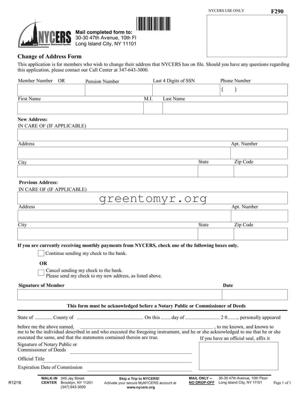 Fill in a Valid Address Nycers Template