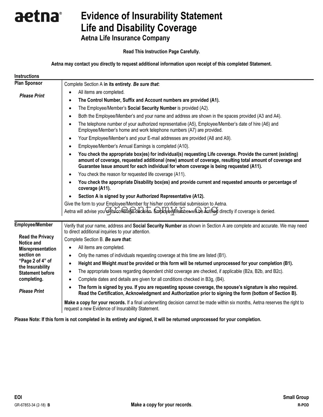 Fill in a Valid Aetna Eoi Template