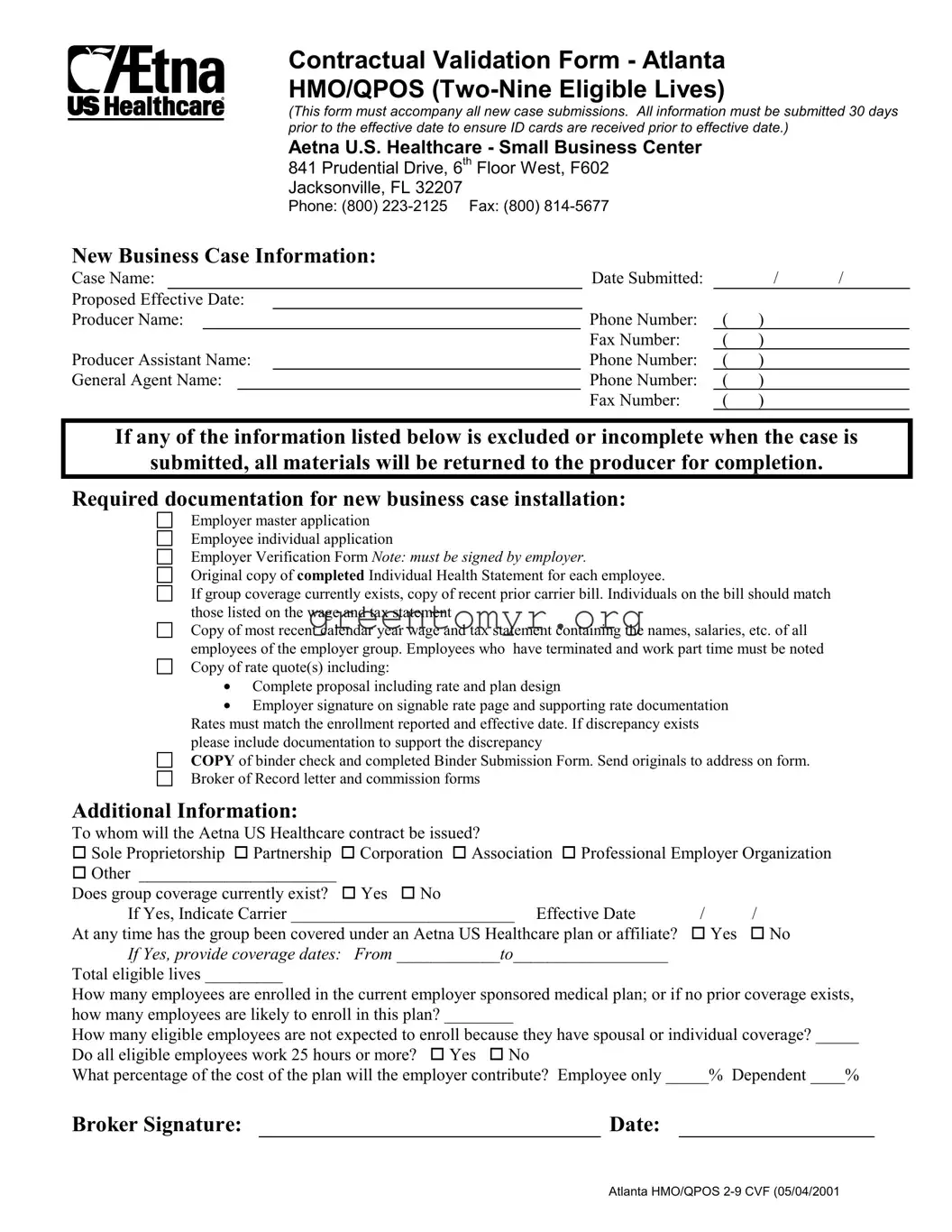 Fill in a Valid Aetna Validation Template