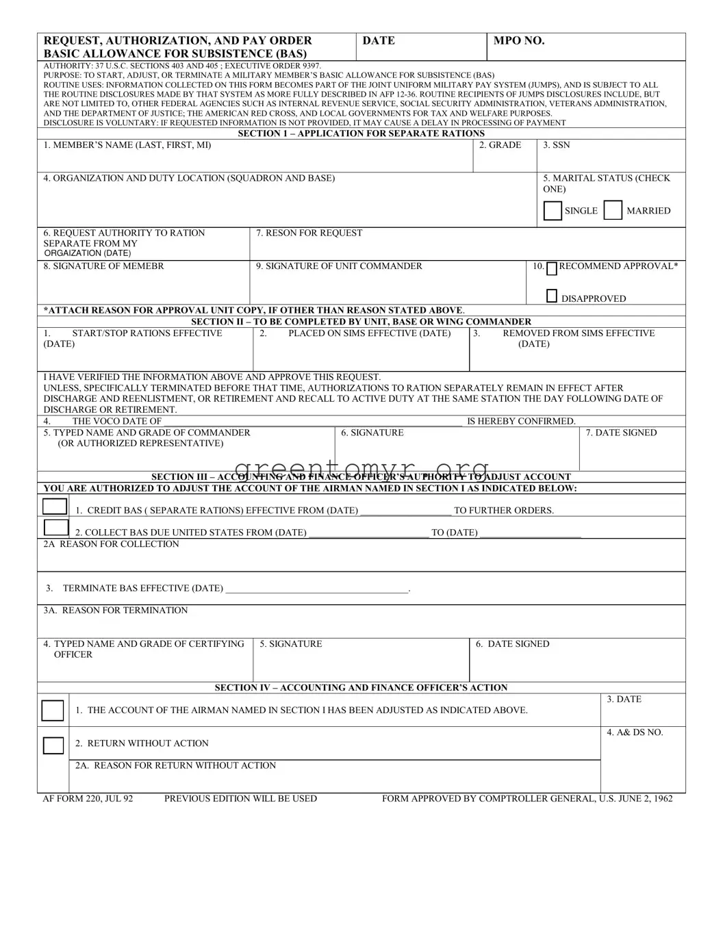 Fill in a Valid Af 220 Template