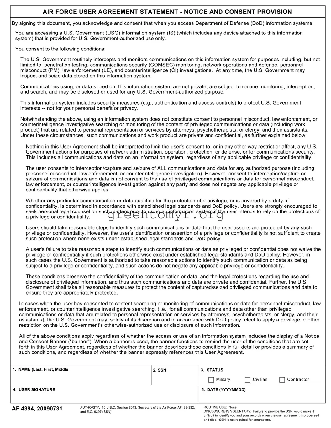 Fill in a Valid Af 4394 Template