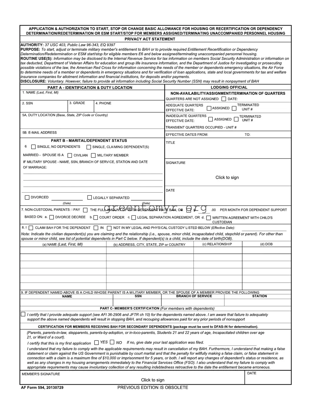 Fill in a Valid Af 594 Template