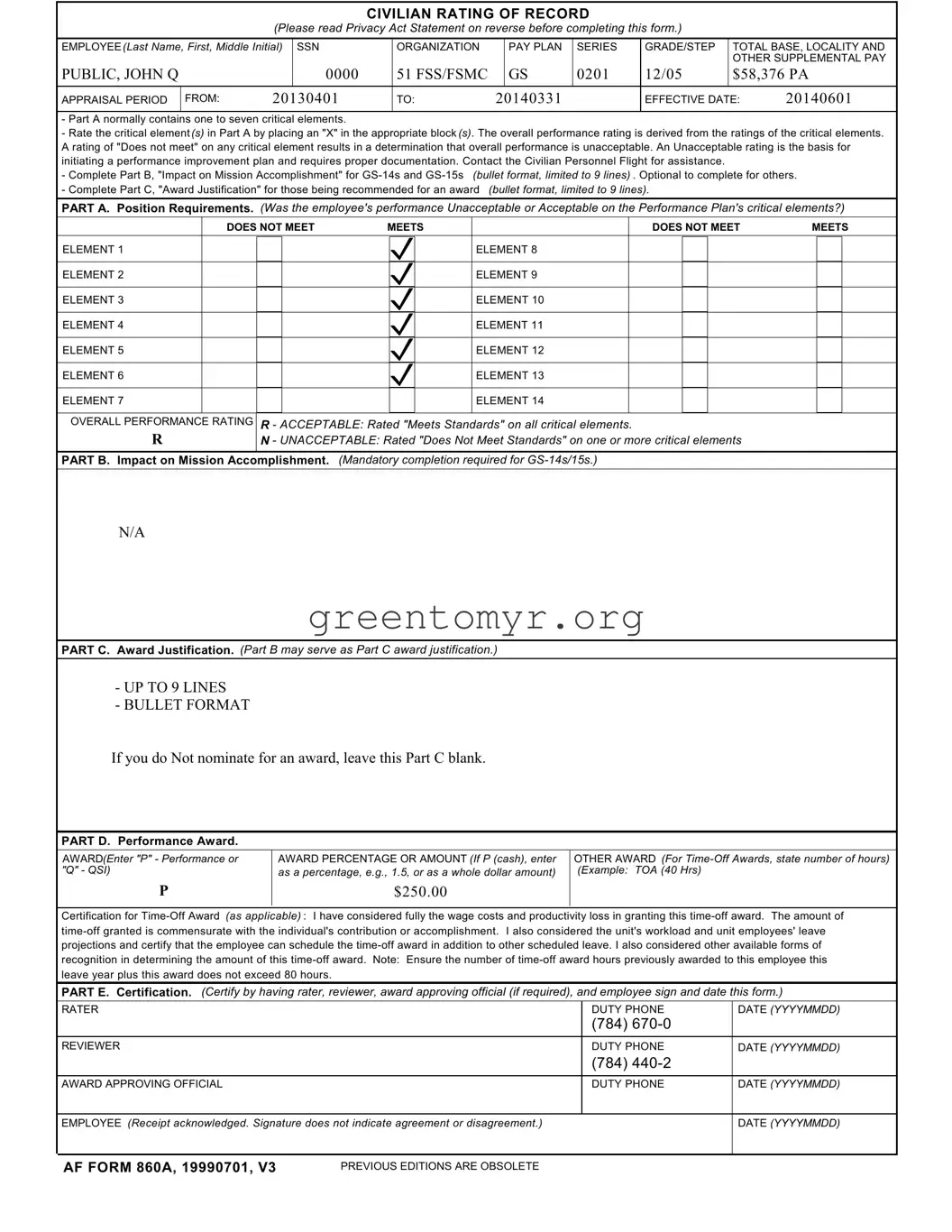 Fill in a Valid Af 860A Template