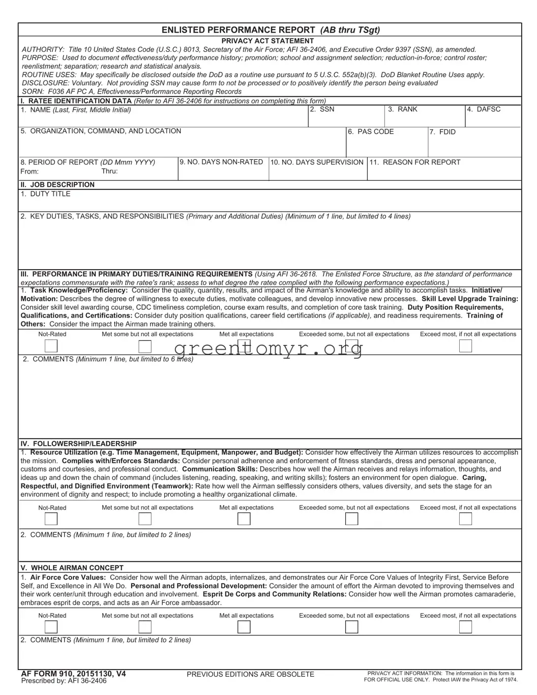 Fill in a Valid Af 910 Template