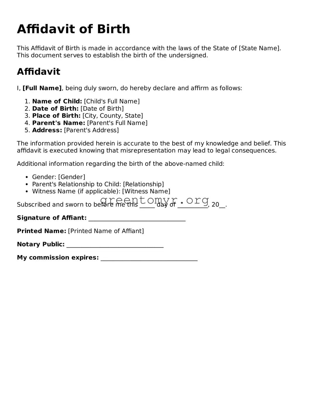 Valid Affidavit of Birth Form