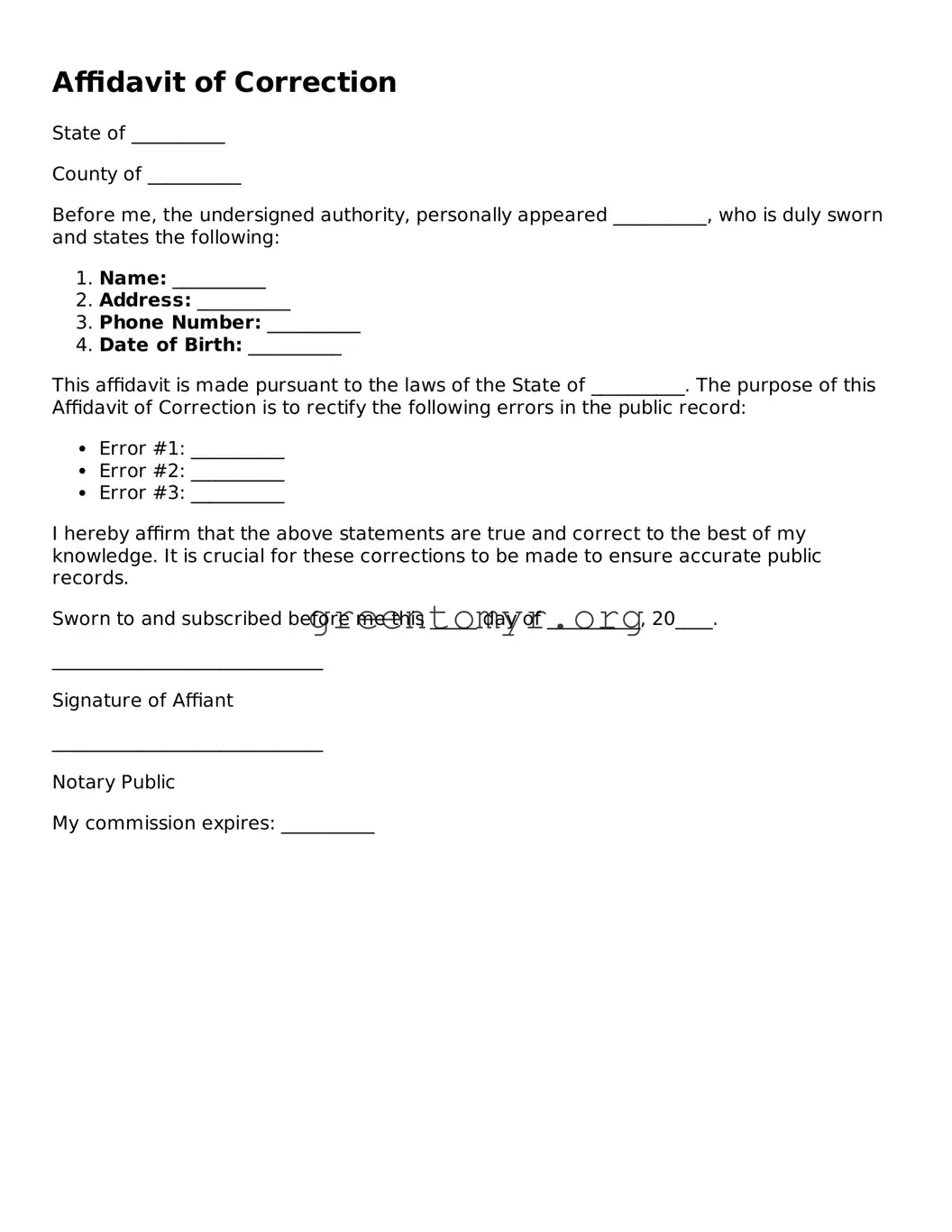 Valid Affidavit of Correction Form