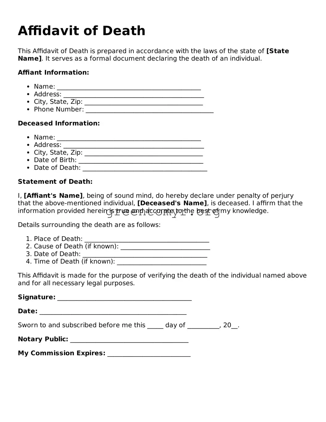 Valid Affidavit of Death Form