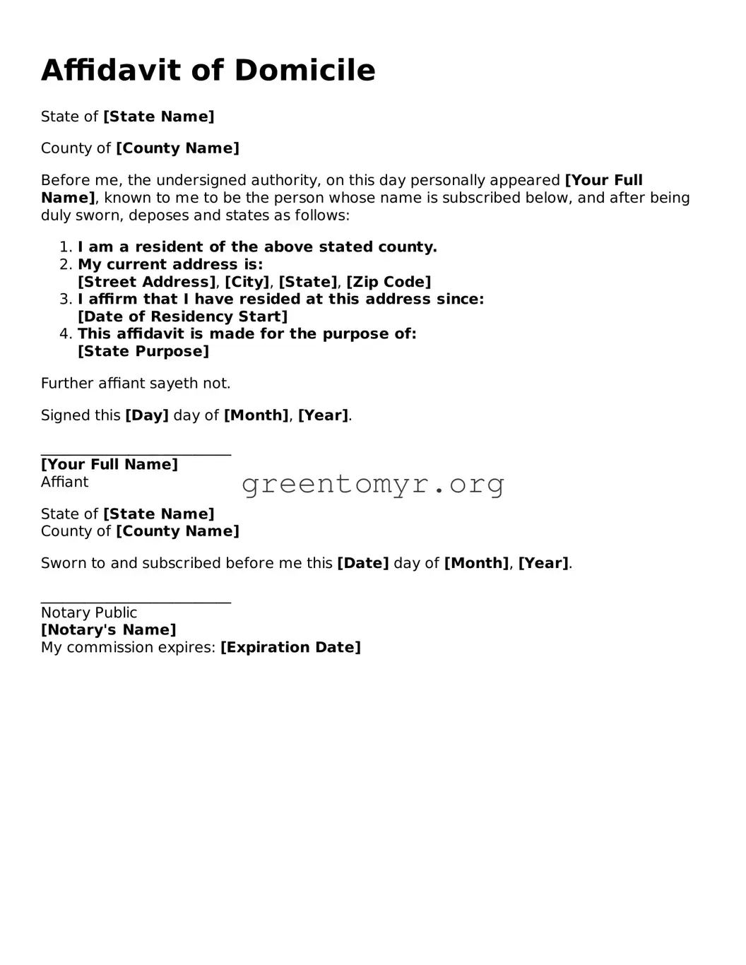 Valid Affidavit of Domicile Form