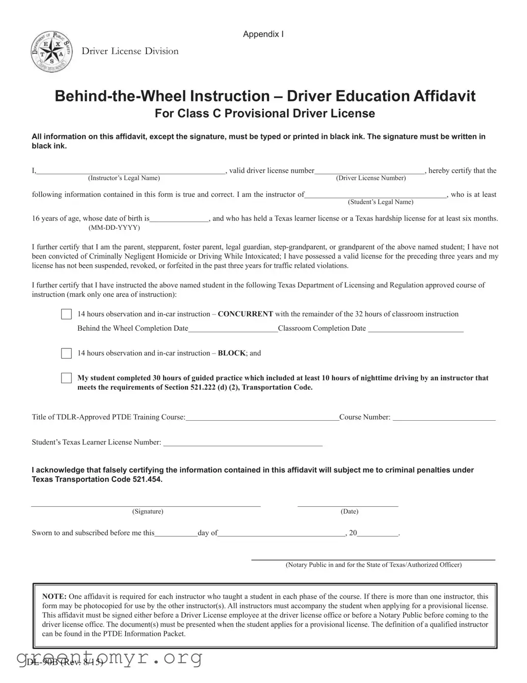 Fill in a Valid Dl 90B Affidavit Template