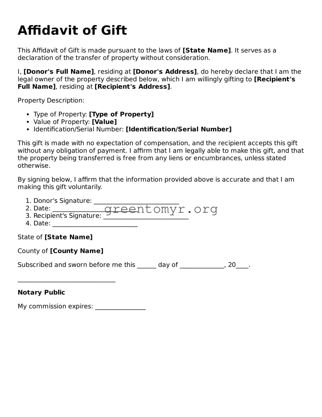 Valid Affidavit of Gift Form