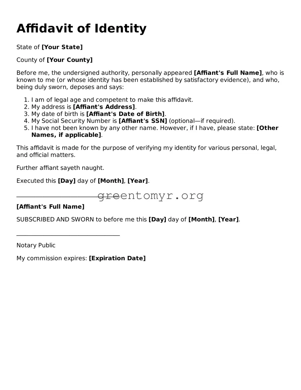 Valid Affidavit of Identity Form