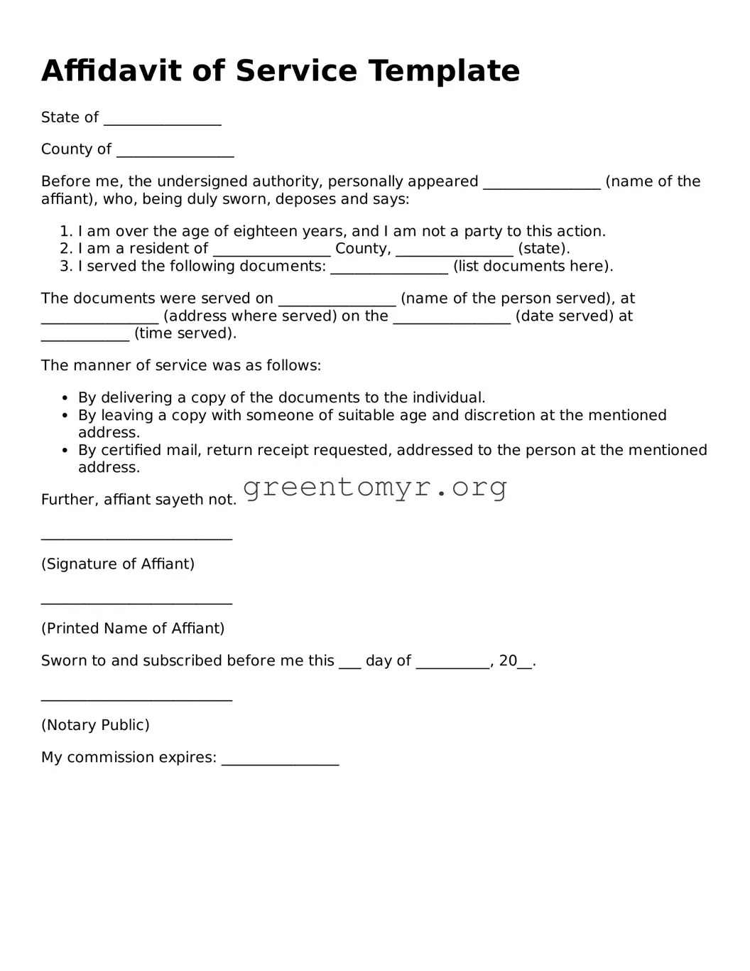Valid Affidavit of Service Form
