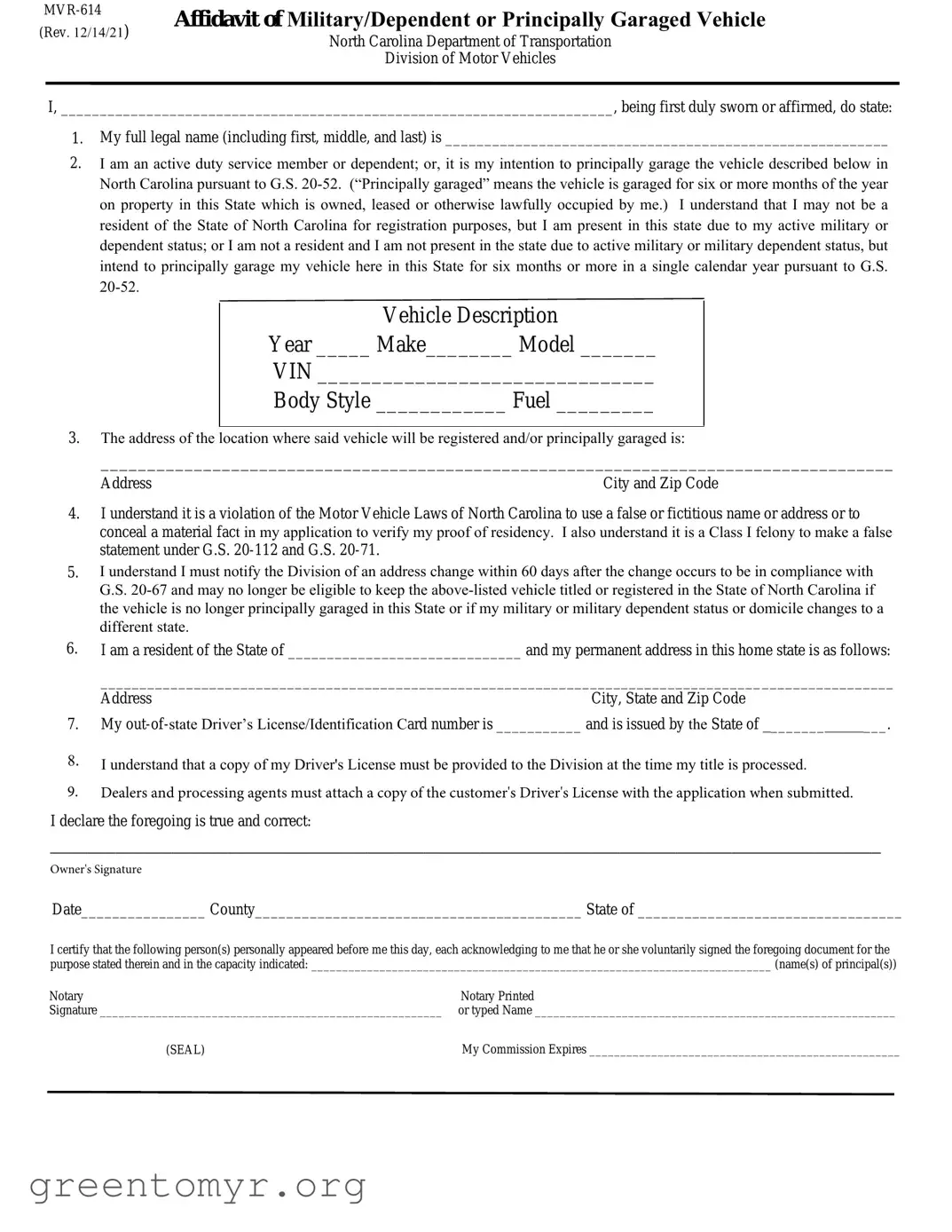 Fill in a Valid Mvr 614 Template