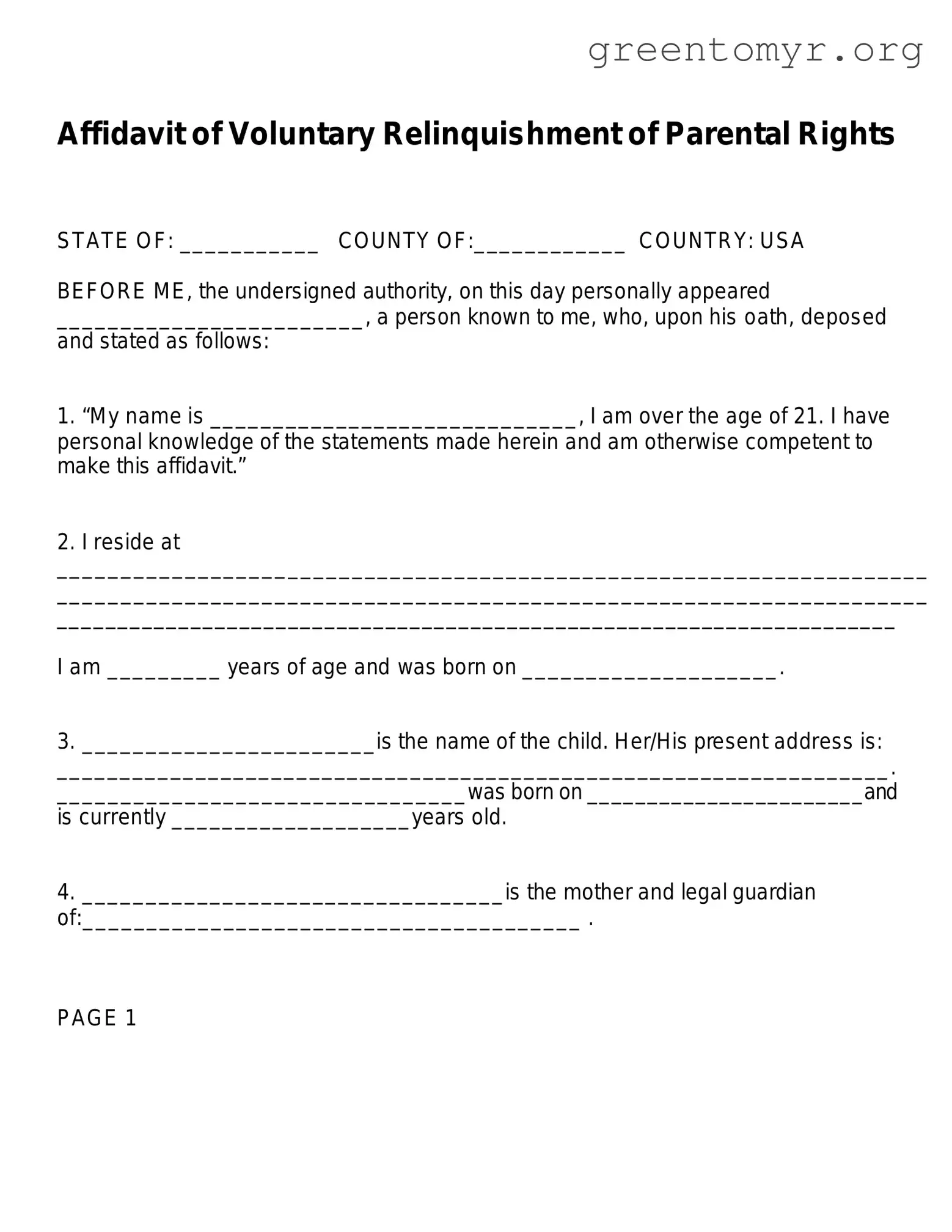 Fill in a Valid Affidavit Parental Rights Template