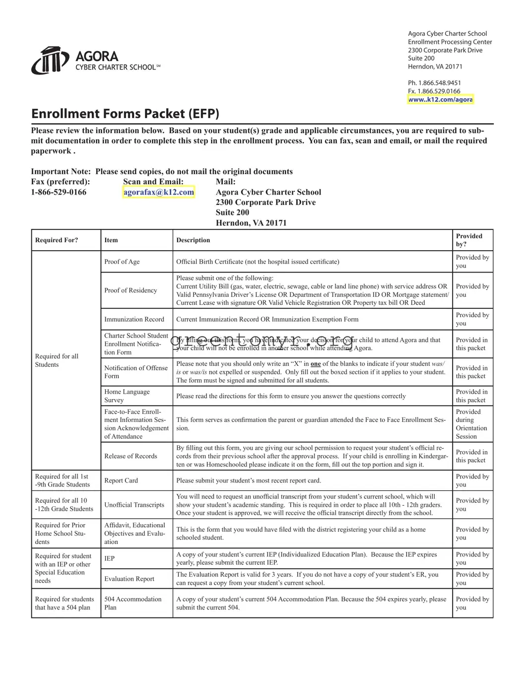 Fill in a Valid Agora Enrollment Packet Template