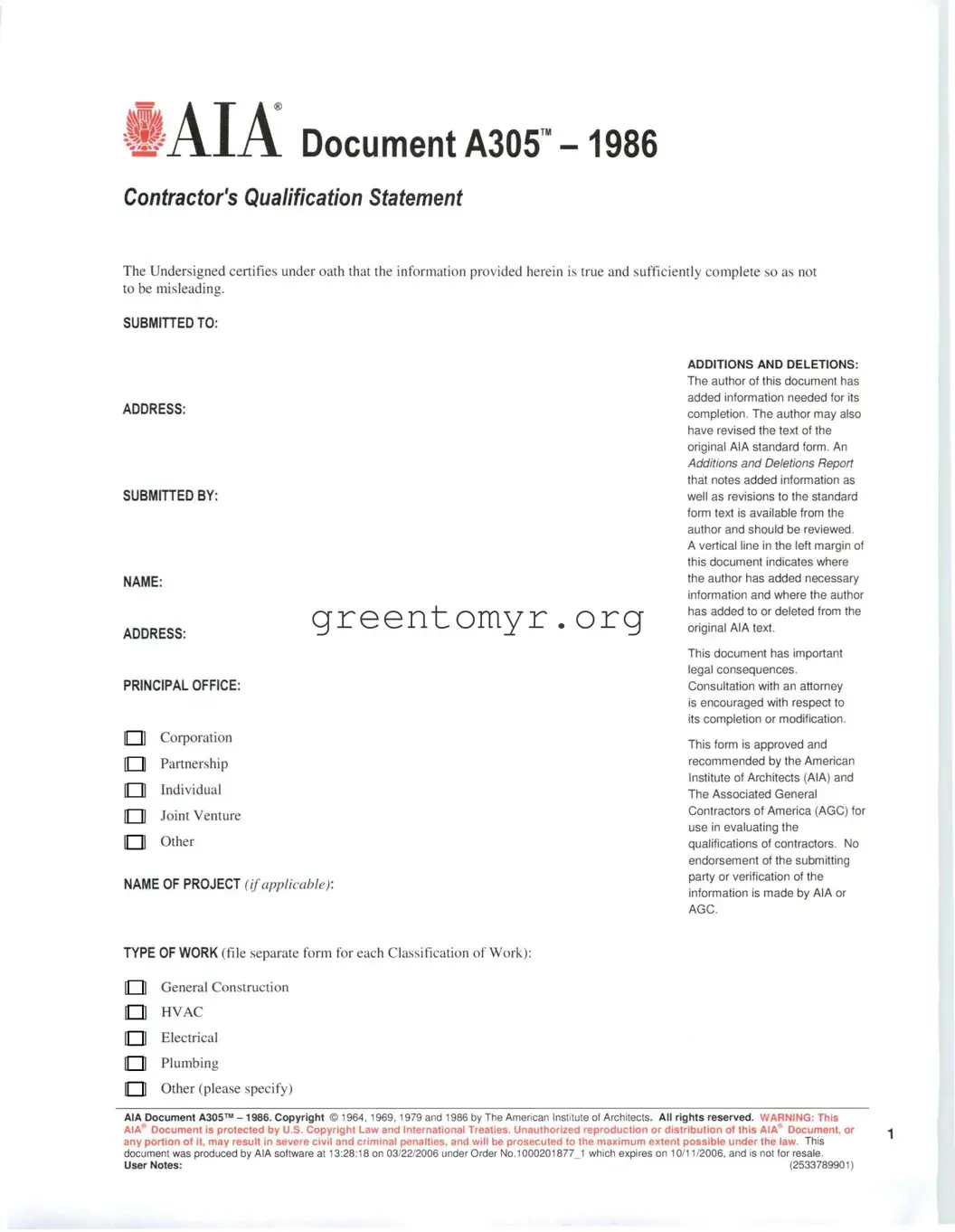 Fill in a Valid AIA A305 Template