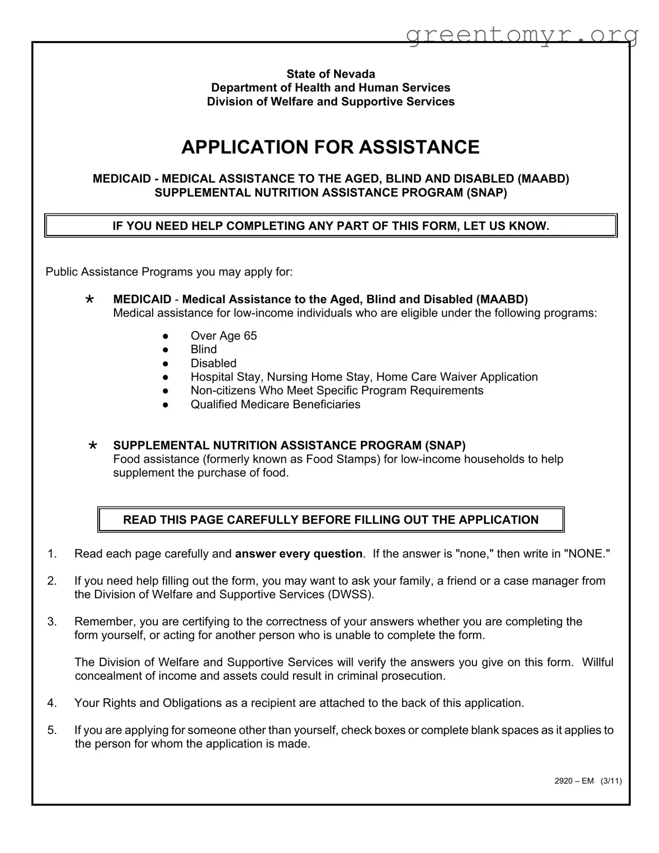 Fill in a Valid Nevada Division Welfare Template