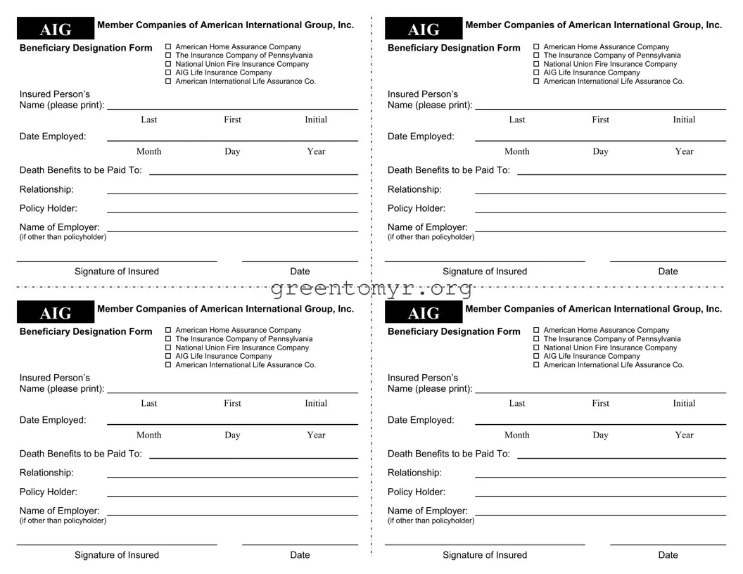 Fill in a Valid Aig Beneficiary Designation Template
