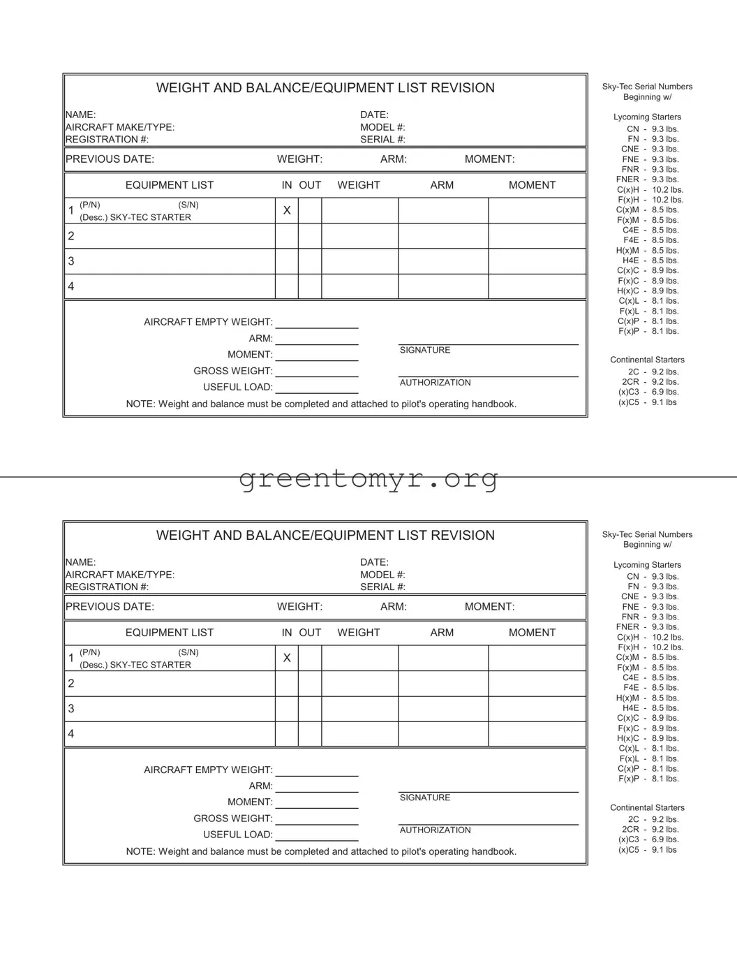 Fill in a Valid Aircraft Weight Balance Template