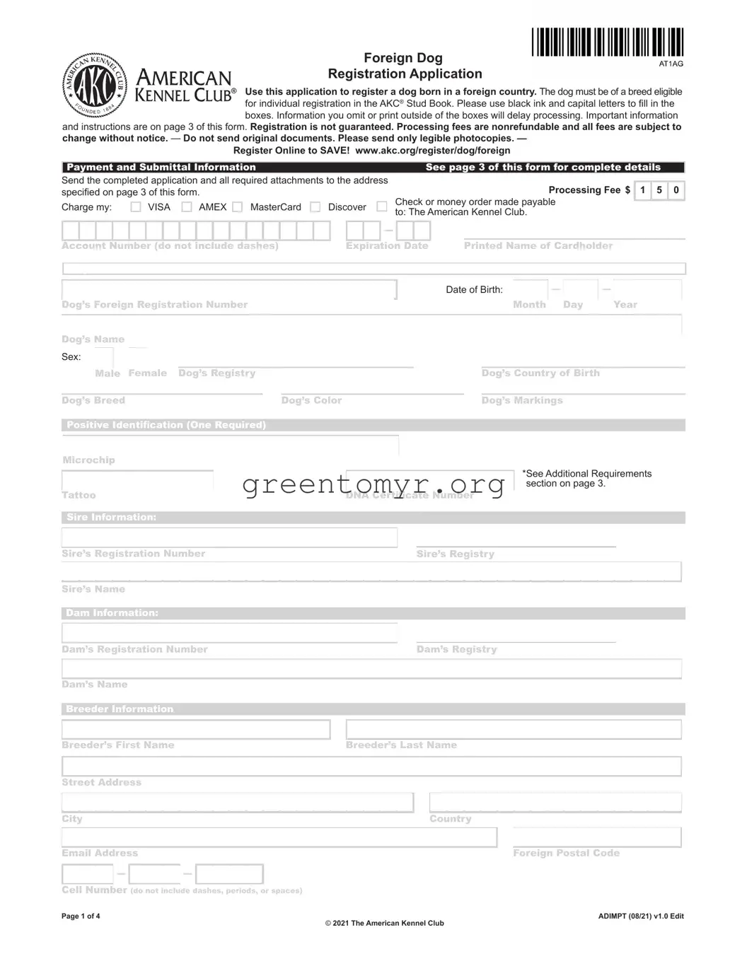 Fill in a Valid Akc Foreign Dog Registration Template