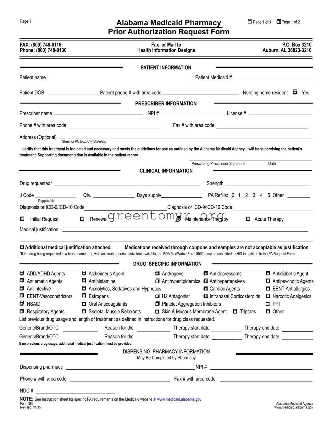 Fill in a Valid Alabama 369 Template