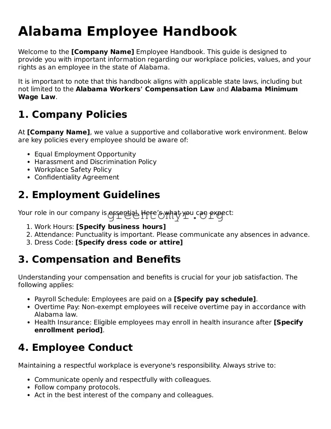 Employee Handbook Form for the State of Alabama