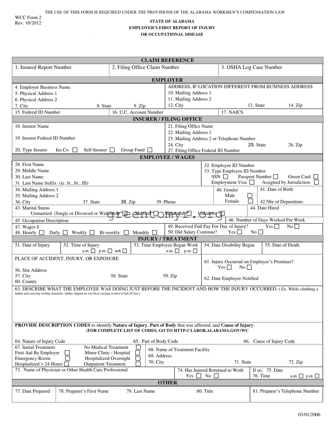 Fill in a Valid Alabama First Report Template
