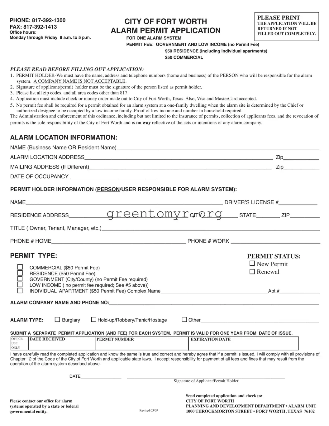 Fill in a Valid Alarm Permit Application Template