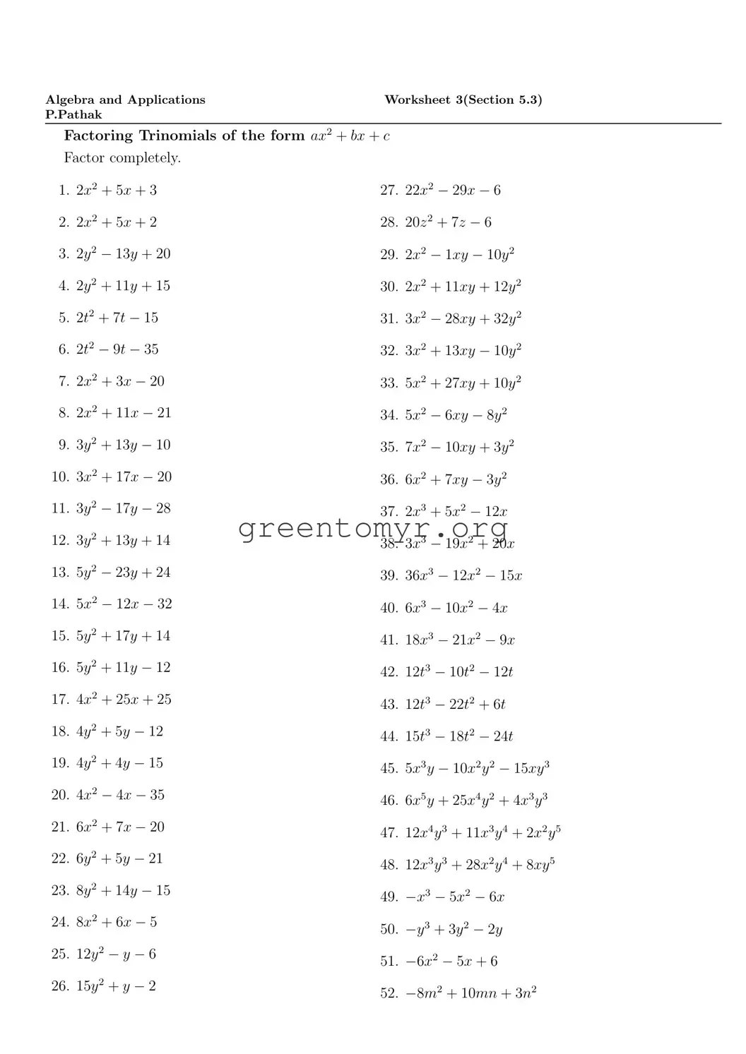 Fill in a Valid Algebra Ax2 Factoring Template