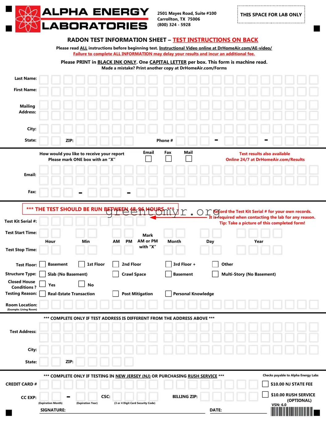 Fill in a Valid Alpha Energy Laboratory Template