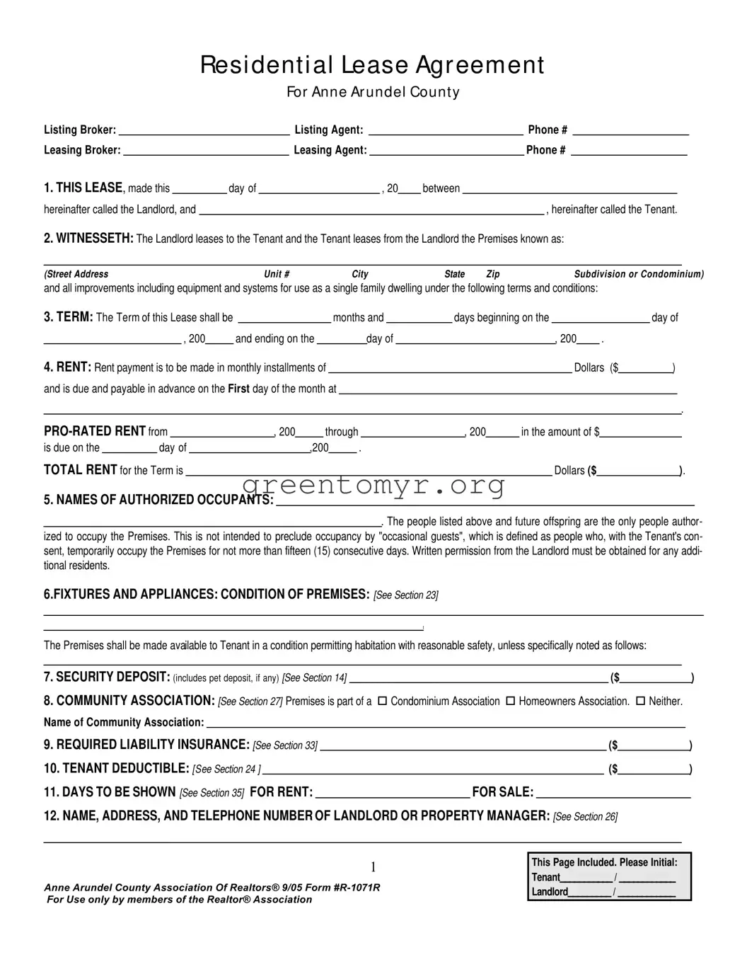 Fill in a Valid Anne Arundel County Lease Template