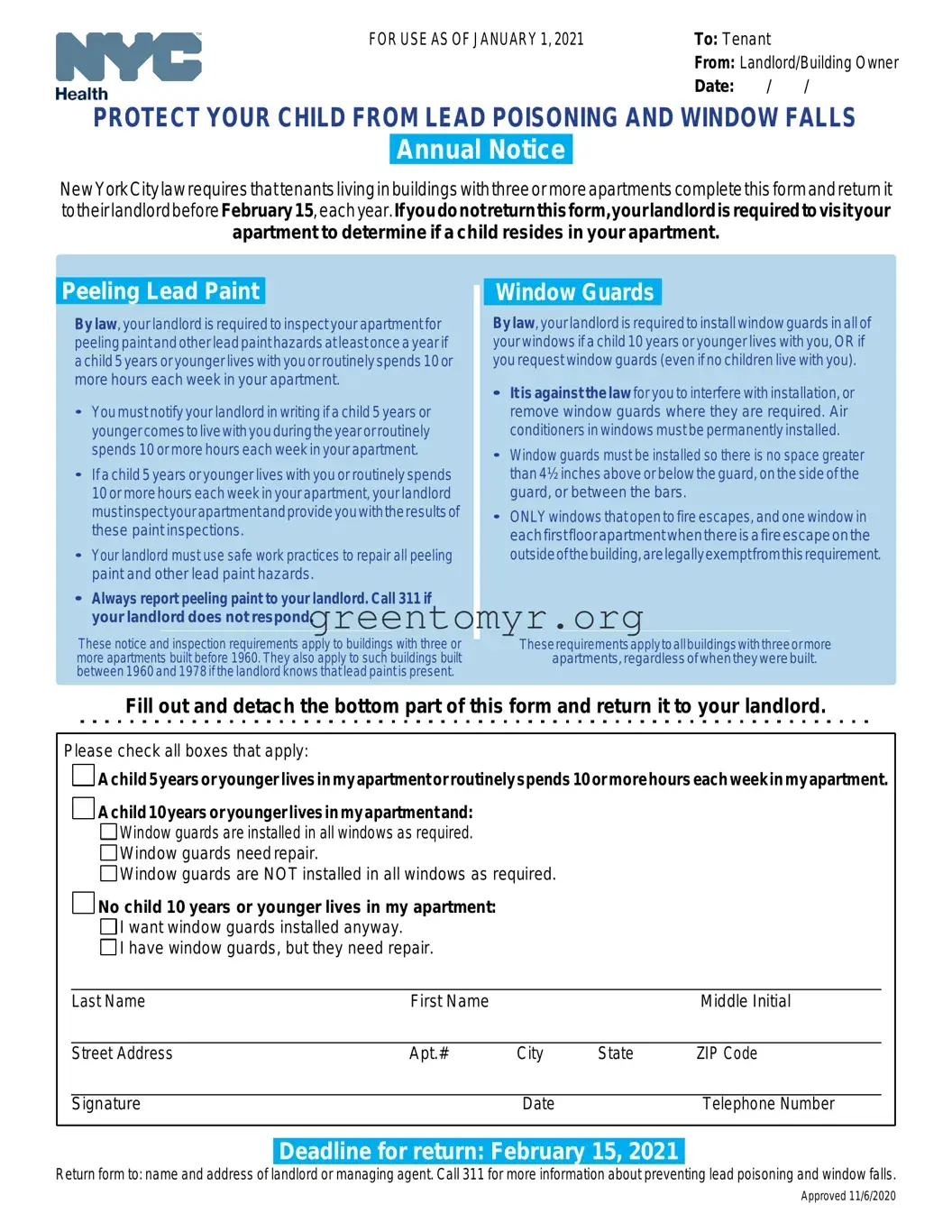 Fill in a Valid Annual Notice Nyc Template