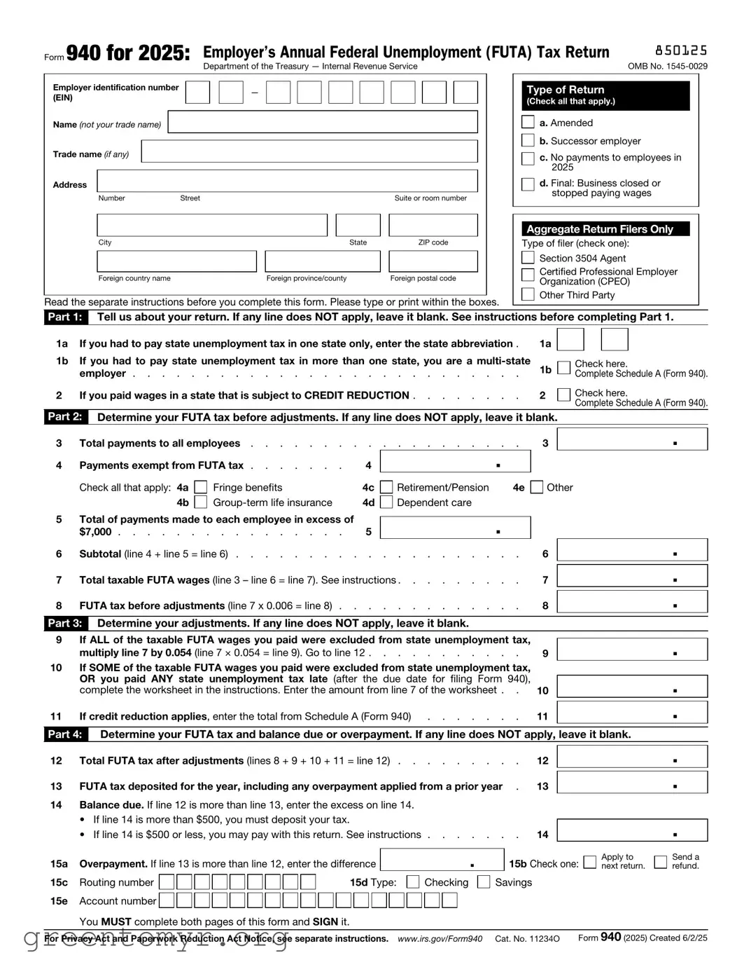 Fill in a Valid IRS 940 Template
