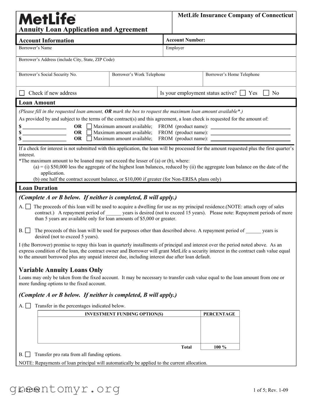 Fill in a Valid Metlife Annuity Loan Application Template