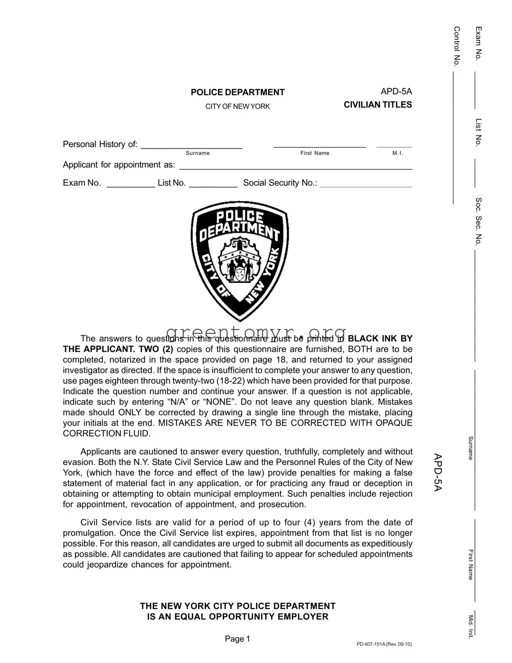 Fill in a Valid Apd 5A Template
