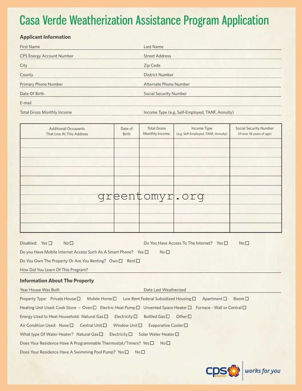 Fill in a Valid Application Casa Verde Template