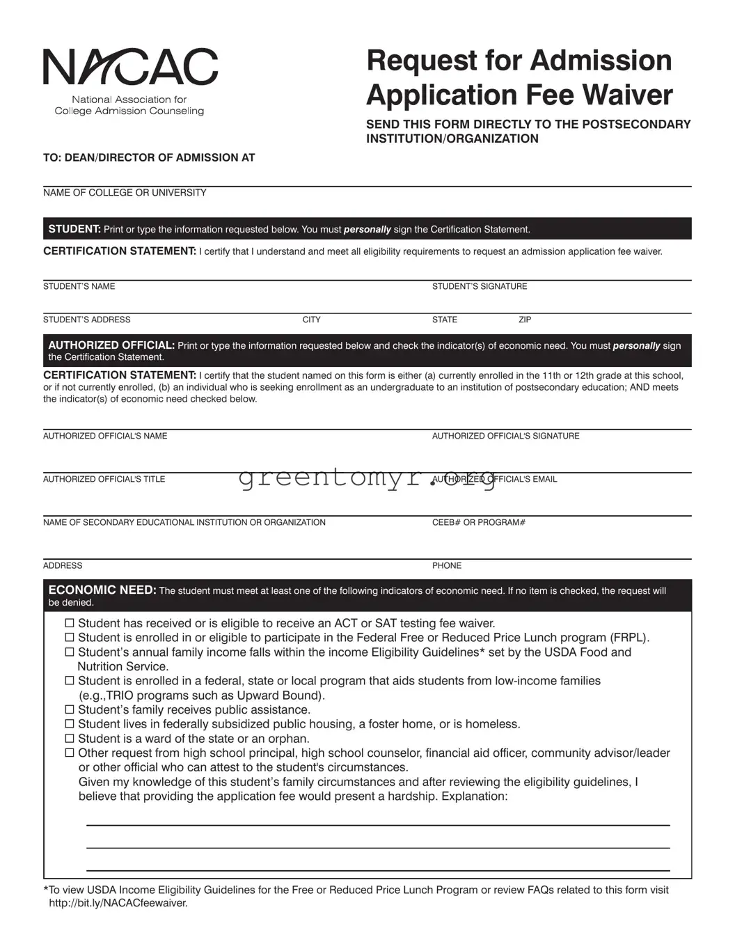 Fill in a Valid Application Fee Waiver Template