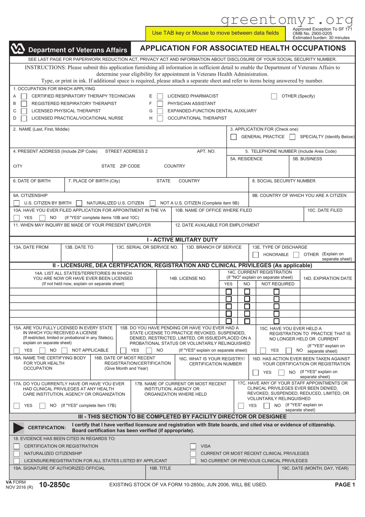 Fill in a Valid VA 10-2850c Template