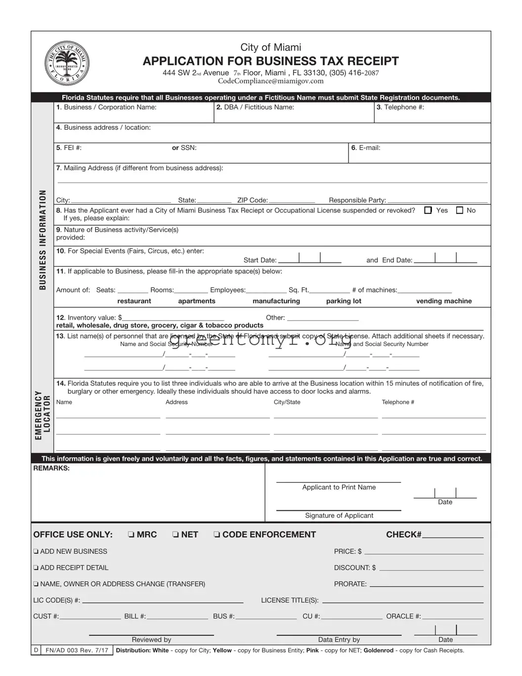 Fill in a Valid Application For Business Tax Receipt Template