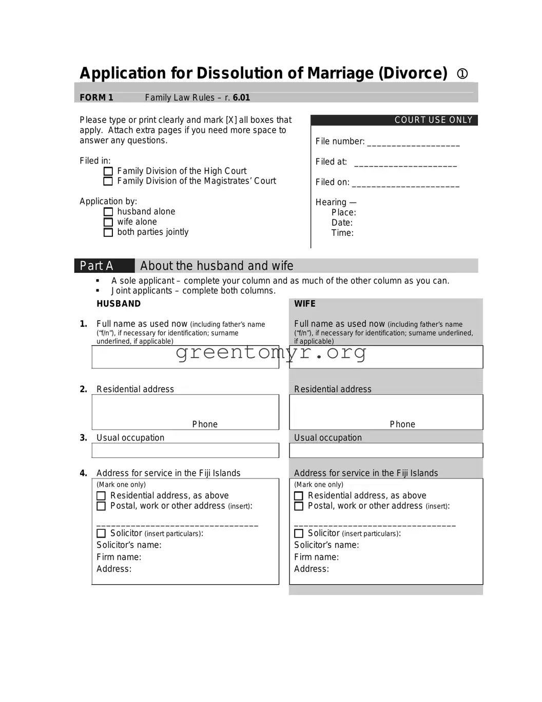 Fill in a Valid Application For Divorce Template