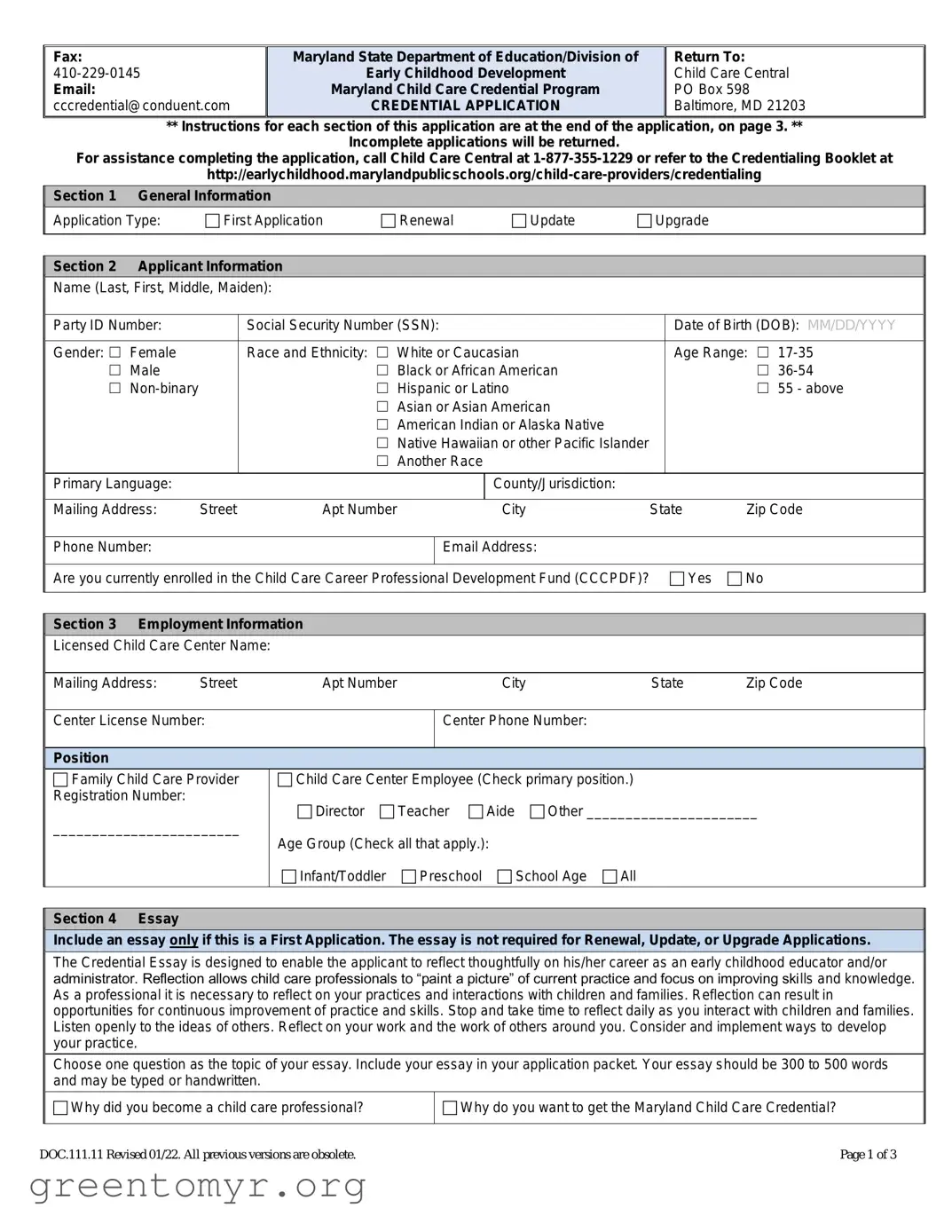 Fill in a Valid Maryland Credentialing Application Template