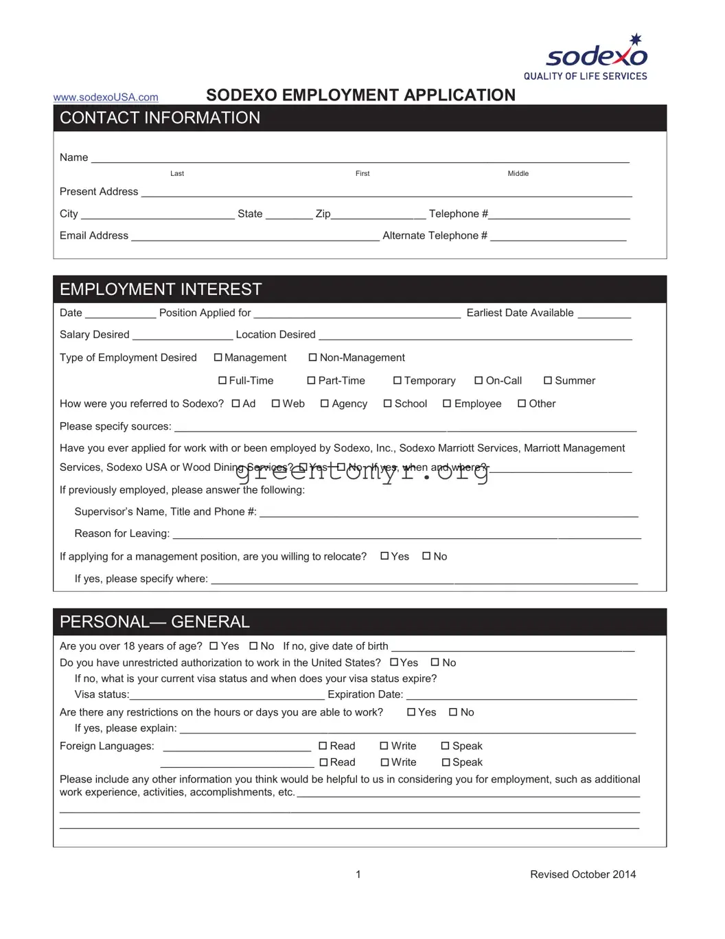 Fill in a Valid Application For Sodexo Job Template