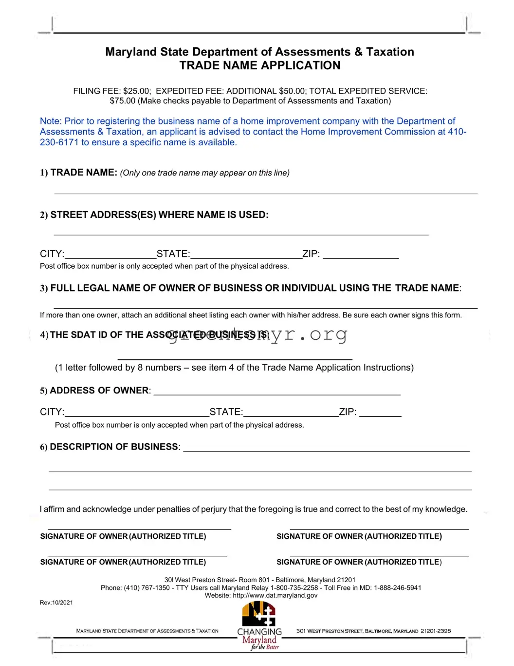 Fill in a Valid Application For Trade Name Template