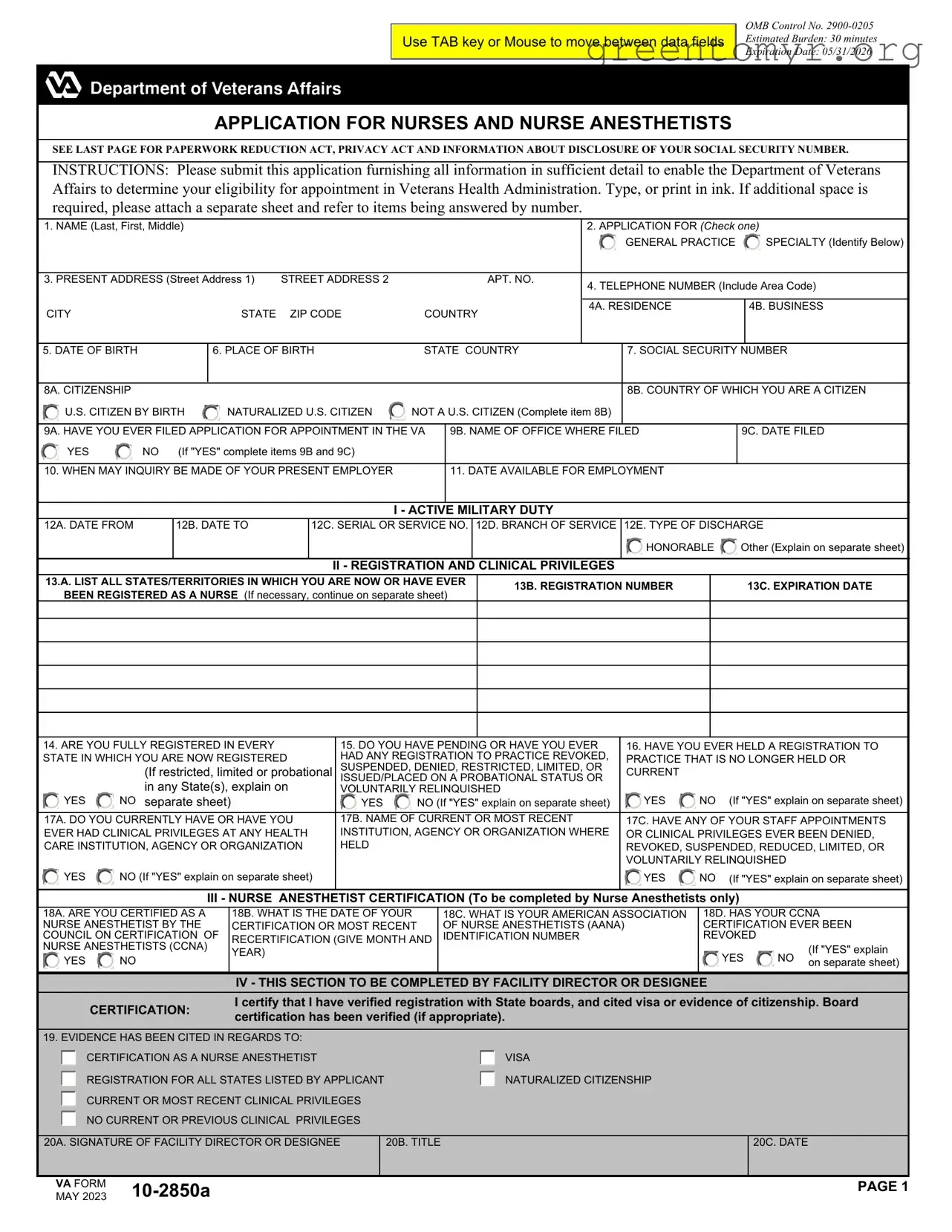 Fill in a Valid VA 10-2850a Template